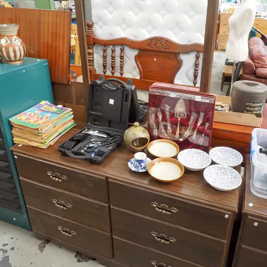 mdf faux wood veneer mirror back dresser H-1490 W-1150 D-400