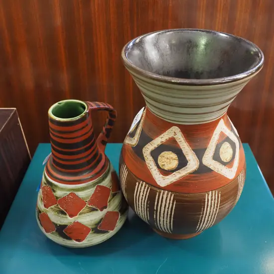 2x German pottery vases - 1 has factory chip H-210