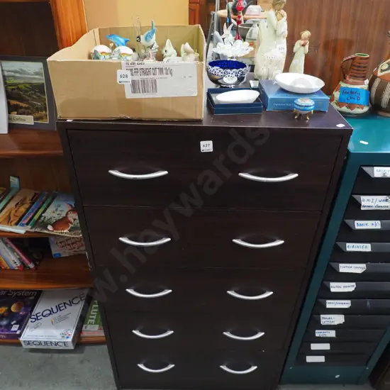 mdf faux wood veneer 5 drawer tall boy H-1090 W-605 D-400