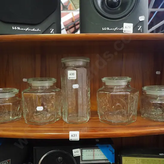 5x glass storage canisters
