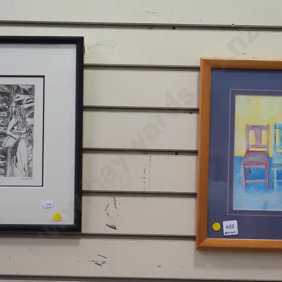framed etching, framed acrylic - yellow dots