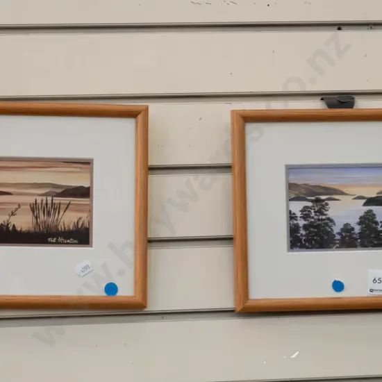 2 framed oils -  blue dots
