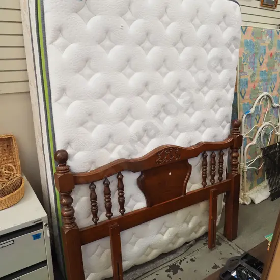 queen bed base mattress with wooden headboard - base and mattress mismatched 