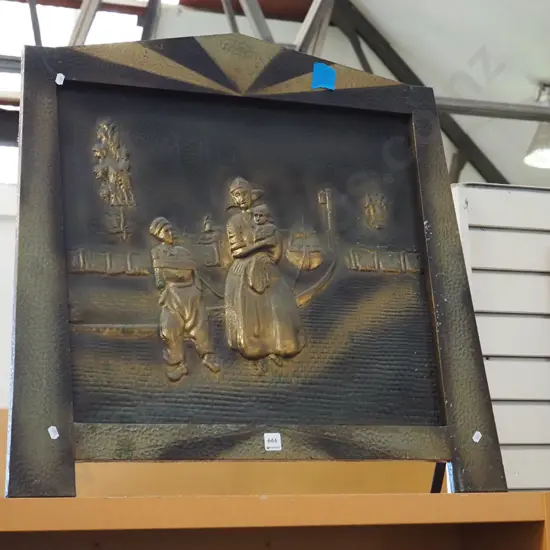 pressed brass Dutch themed firescreen