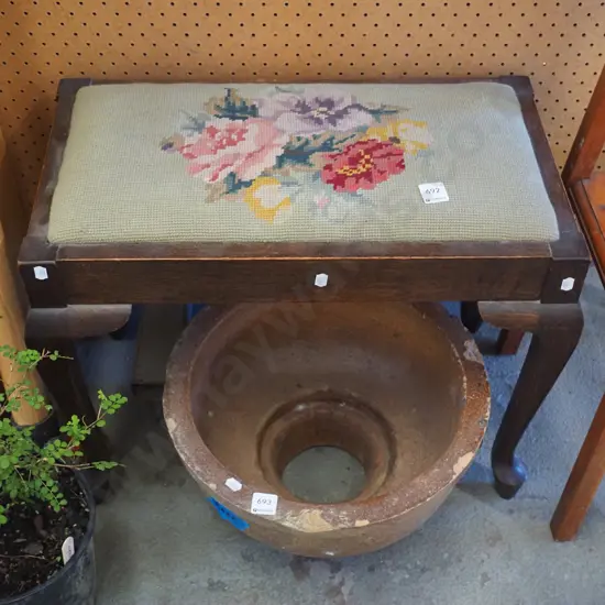 cab leg needlework upholstered piano stool