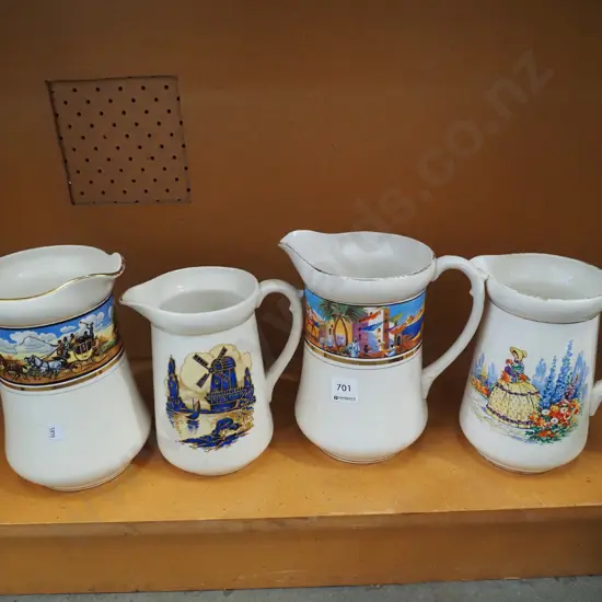 shelf; 4x large ceramic jugs