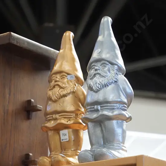silver and gold garden gnomes