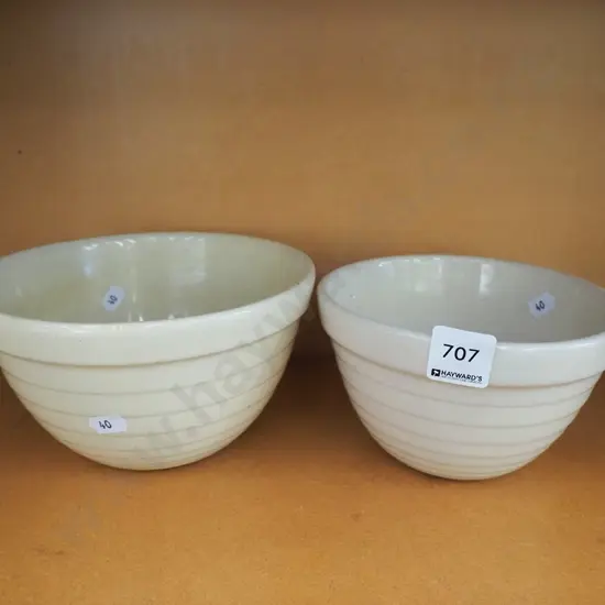 2x Crown Lynn mixing bowls with tiki mark
