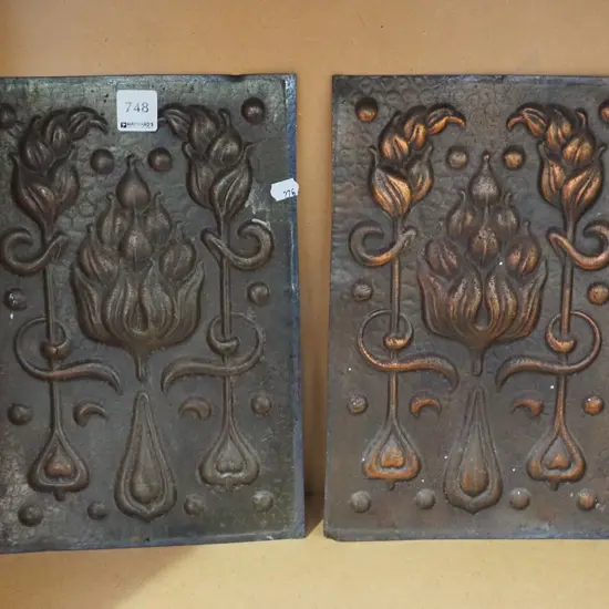 pair of pressed copper art nouveau panels