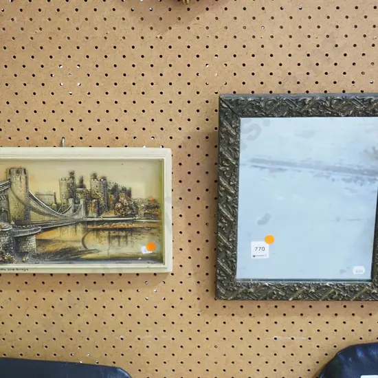 composite 3d wall art, small mirror H-300 W-260- orange dots