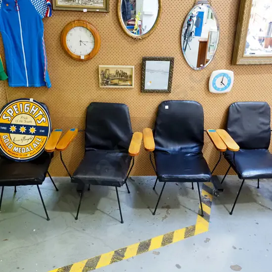4x black vinyl metal and wood reception chairs