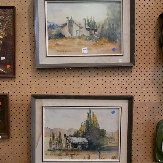 2x Verona McGregor watercolours - 1 has water damage to frame - blue dots