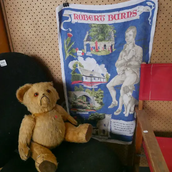 teddy bear, Robert Burns tea towel - red dots