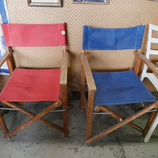 2x wood and canvas directors chairs