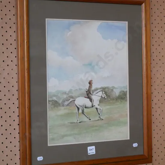 framed watercolour - female riding horse