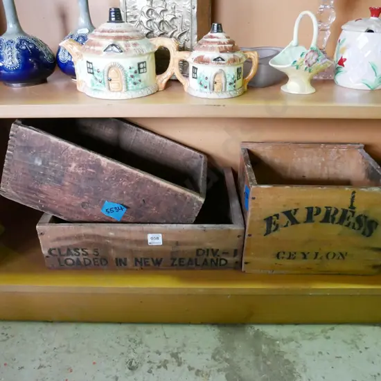 3x vintage wooden boxes