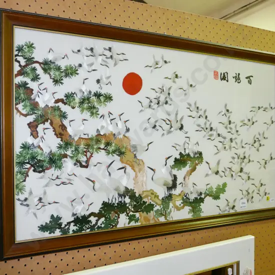 framed heron needlework