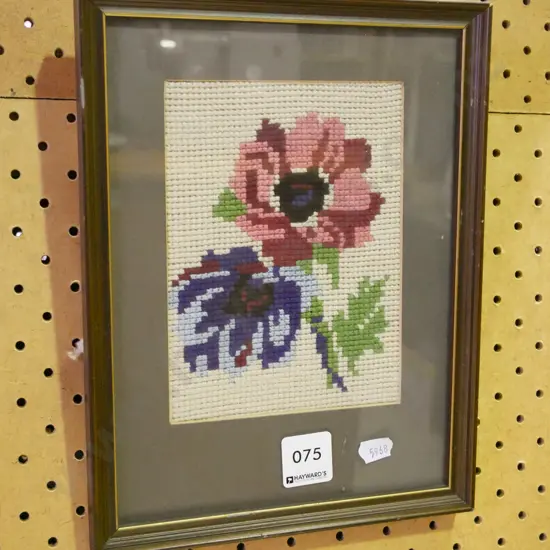 small framed floral needlework