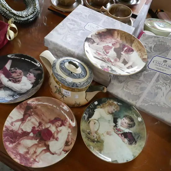 tea pot, 4 Coalport Pears plaques