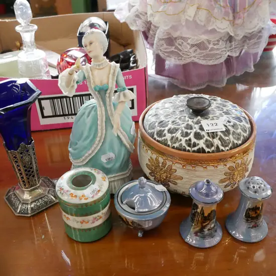 Italian lidded canister, figurine, vase, salt, pepper etc