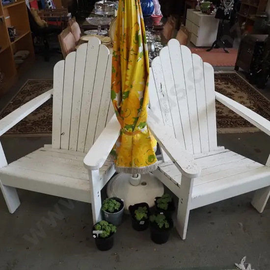 pair of white painted timber Cape Cod chairs - slight damage, need a clean
