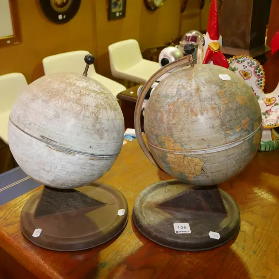 pair of metal world globes - poor condition