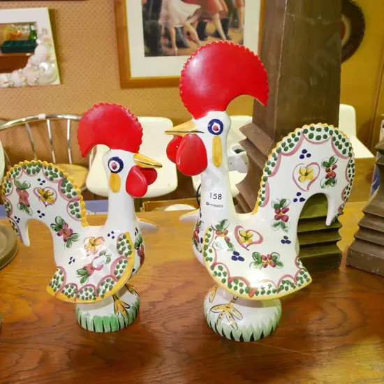 pair of Portugese hand painted chickens H-350