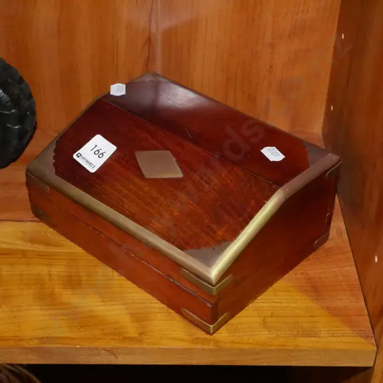 small brass bound mahogany trinket box