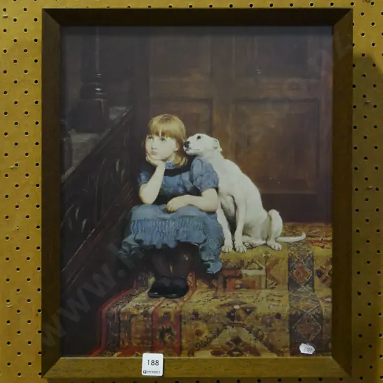 framed print - girl and dog sitting on stairs