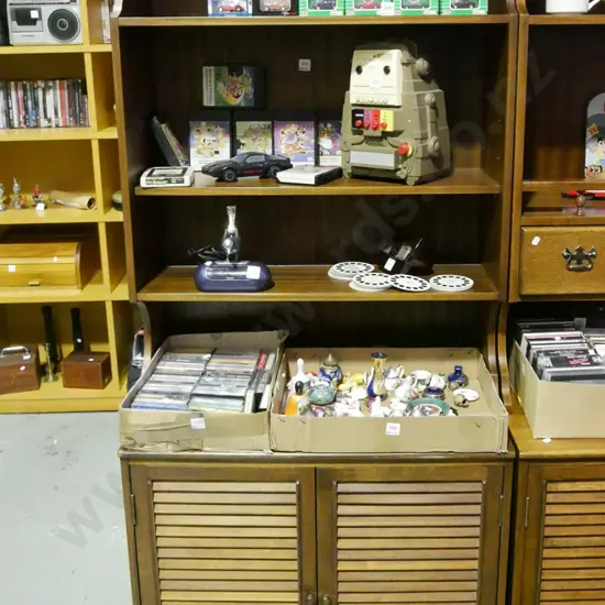 solid wood dark stained Welsh dresser with louvre doors and adjustable shelves 