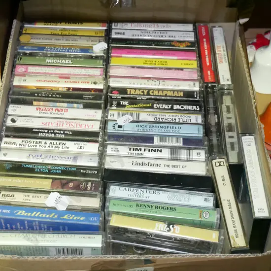 box of 1980s tape cassettes