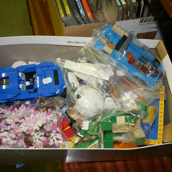 box of Lego pieces