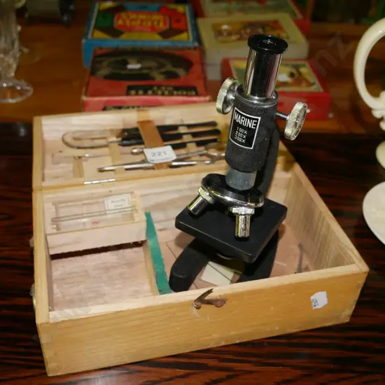microscope and wooden case - small