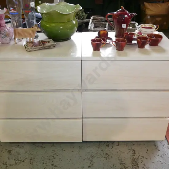 pair of solid white wood modern 3 drawer bedside cabinets