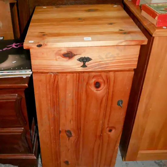 pine lockable 1 door 1 drawer cabinet - key in office