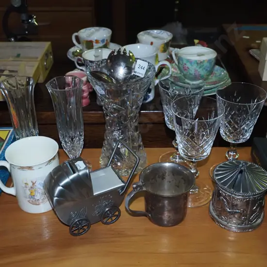 crystal vases, goblets, coffee can etc