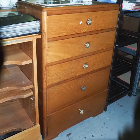 mahogany and rimu 5 drawer tall boy H-950 W-600 D-430