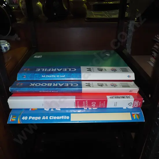 4x clear file folders with various stamps 