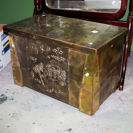 beaten brass wood box