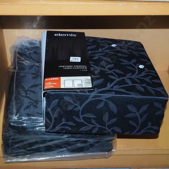 2x pairs of black thermal lined curtains 