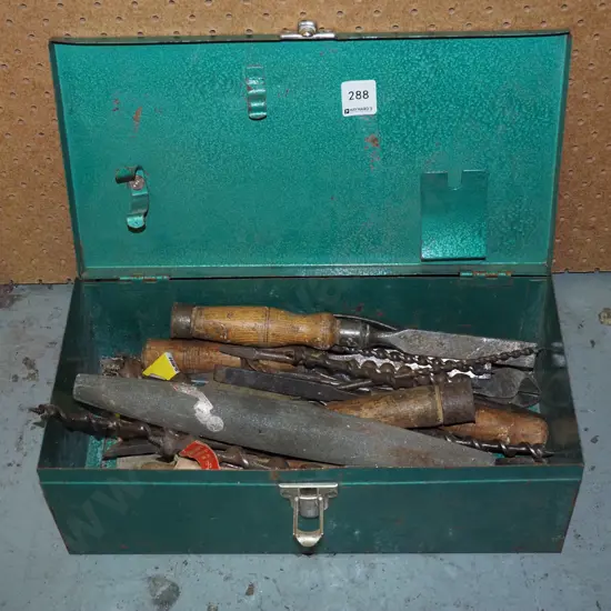 box; auger bits, chisels, files etc