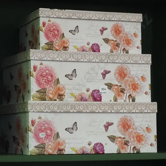 3x floral French themed storage boxes