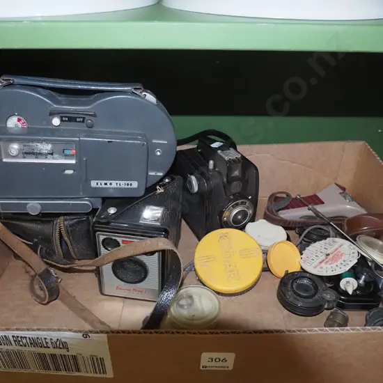 box; cameras, lenses etc