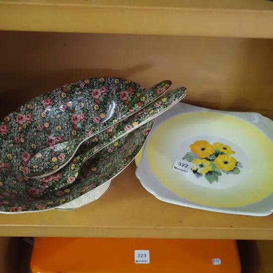 Empire ware salad bowl with servers - chip to bowl, hand painted Shelly plate