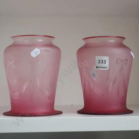 2x Edwardian pink glass light shades