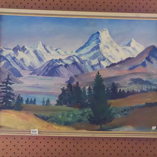 framed oil - mountain scene