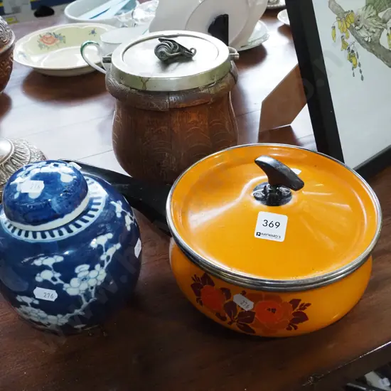 retro enamel pot, ginger jar, oak ice bucket