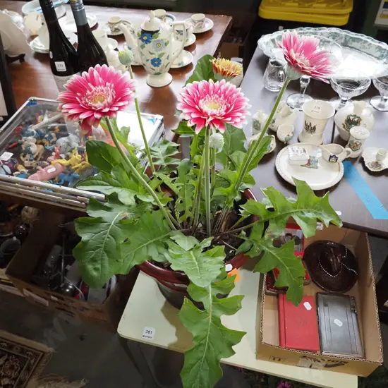 glazed planter with gerbera