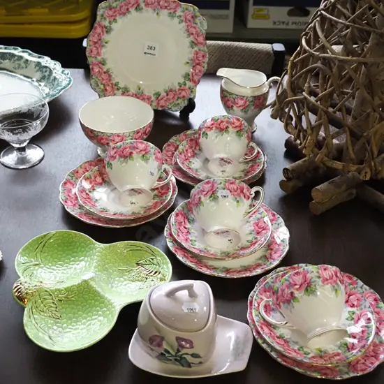 Royal Standard rose of sharon 15 piece tea set and Carlton Ware honey pot etc