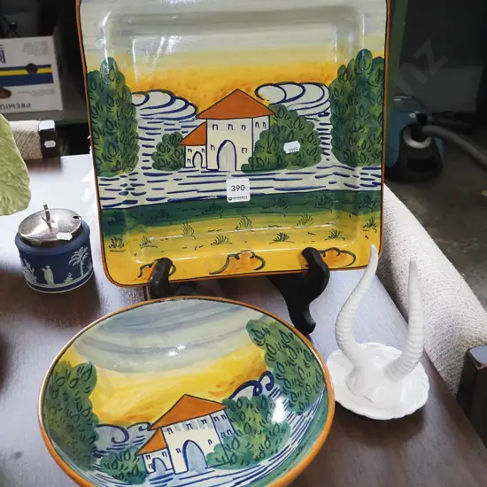 hand painted Italian dish, animal horn themed ring dish